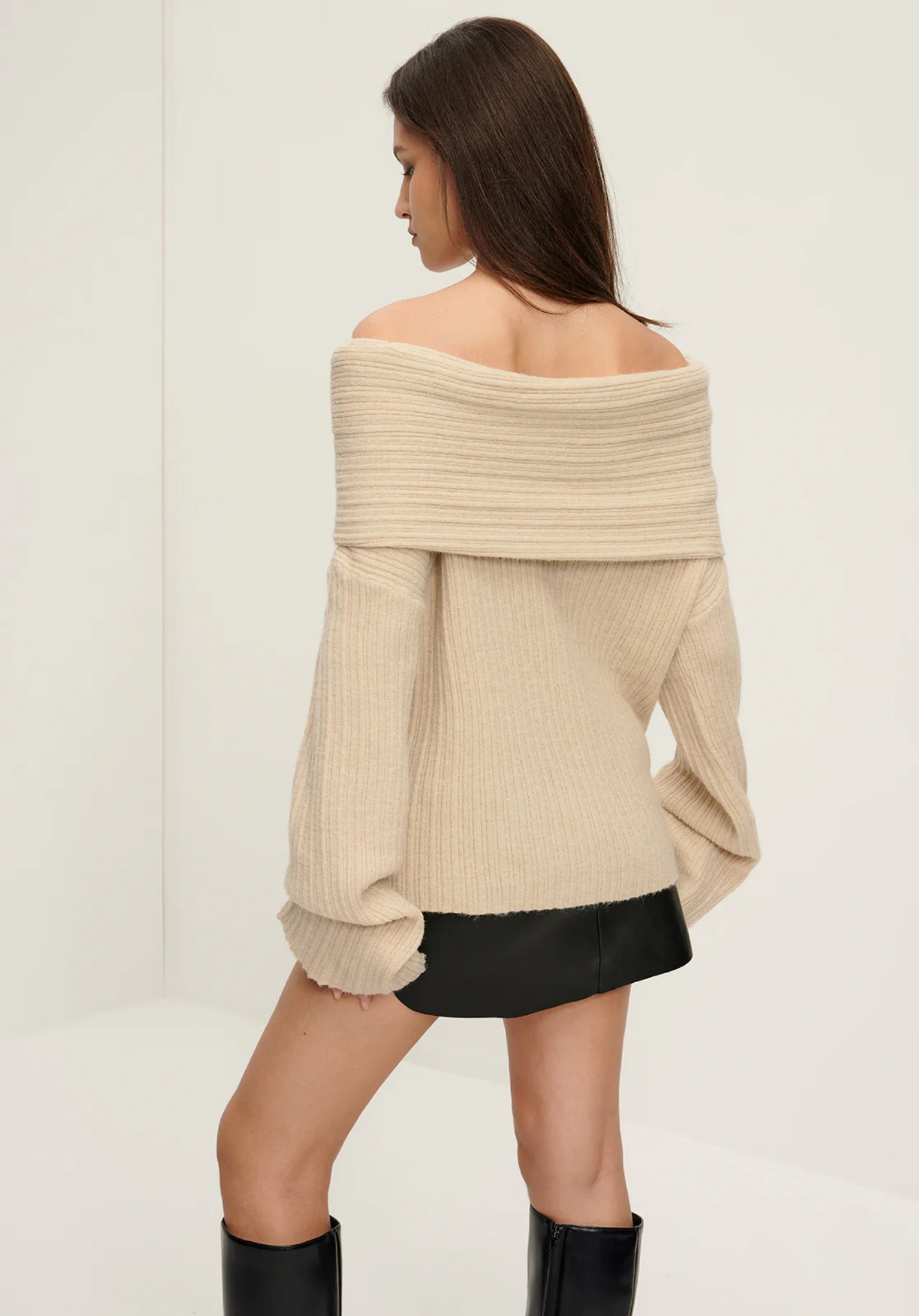 Ribbed Off-Shoulder Sweater