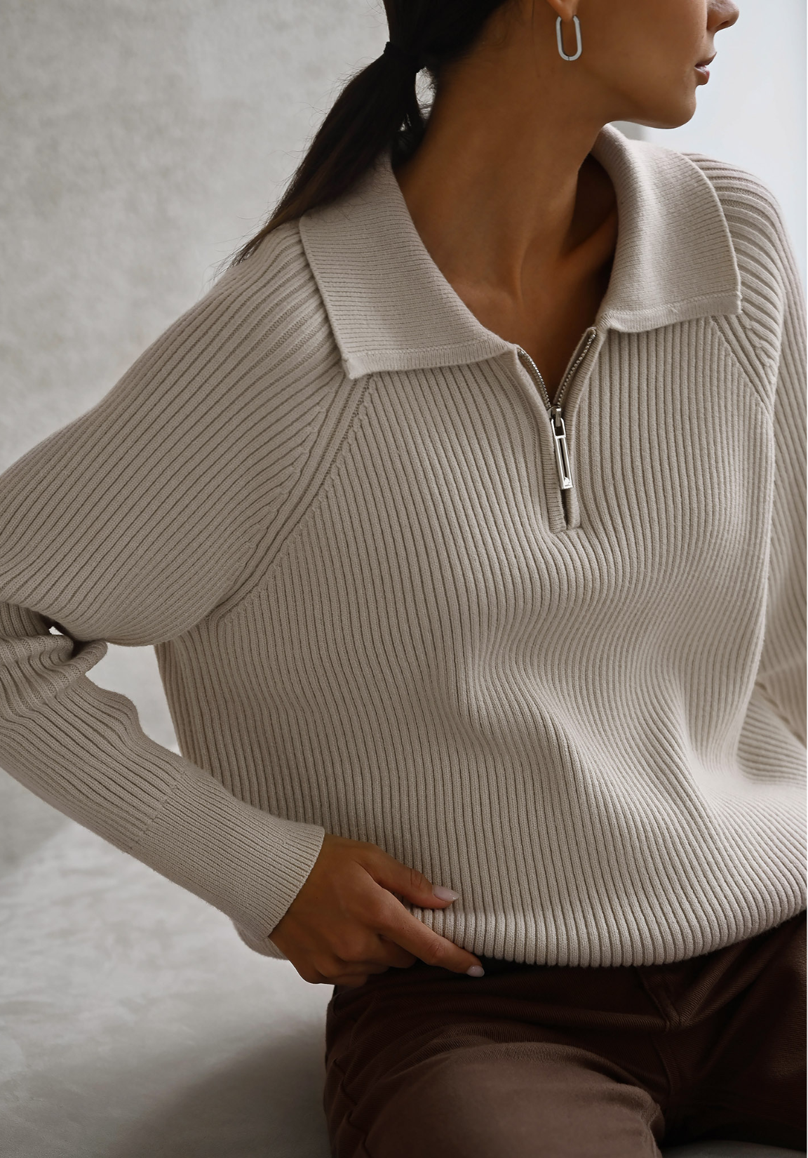 Zipped polo-collar sweater